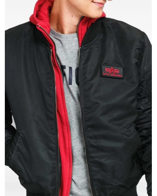 Alpha Industries Black Ma-1 D-Tec Logo-Print Hooded Bomber Jacket for men