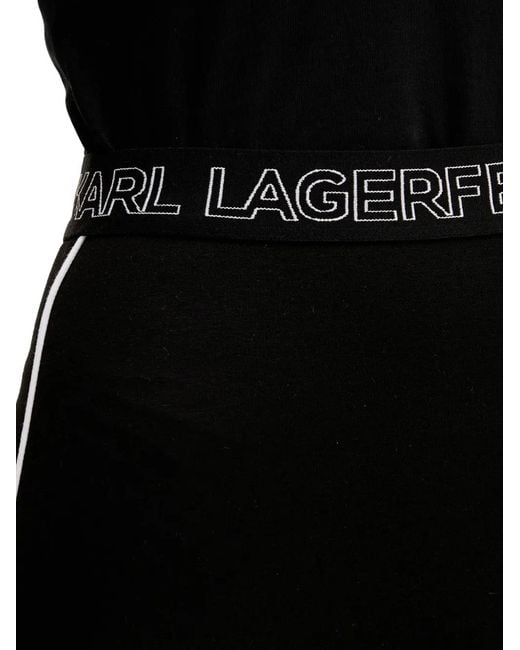 Karl Lagerfeld Black Logo-Waistband Side-Stripe Leggings
