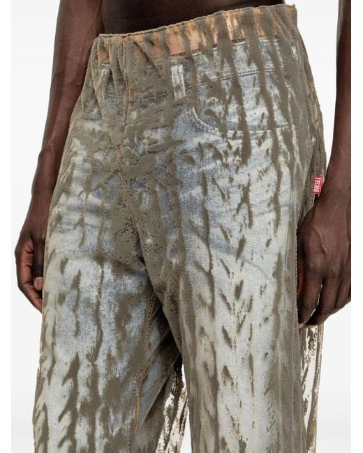 DIESEL Natural Cable-Print Tulle Trousers for men