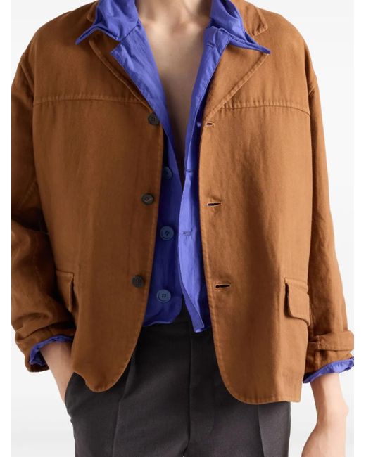 Prada Brown Single-Breasted Cotton Jacket for men