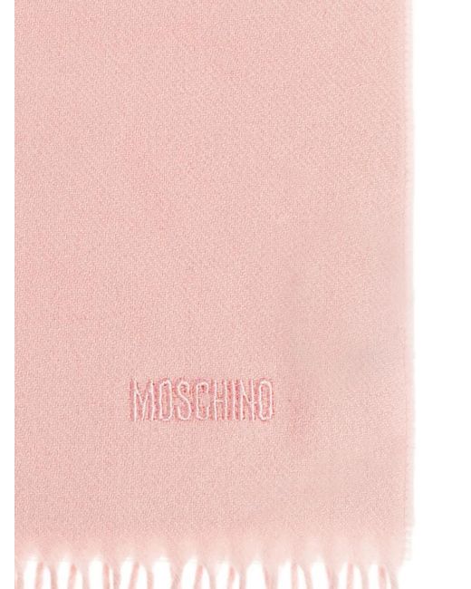 Moschino Pink Embroidered-Logo Fringed Scarf for men