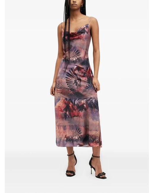AllSaints Red Hadley Horse-Print Slip Dress