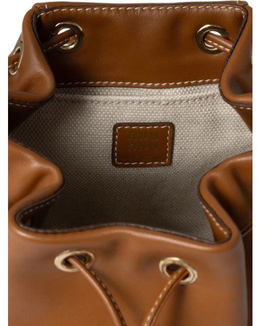Miu Miu Brown Logo-Lettering Buckle-Fastening Backpack
