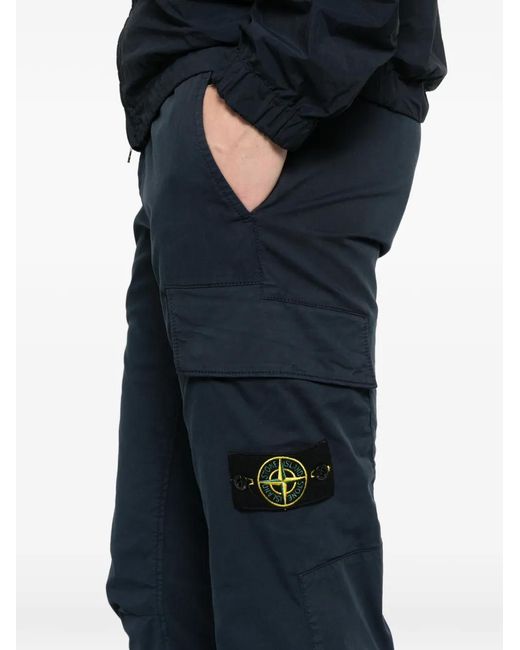 Stone Island Blue Logo-Patch Cargo Pants for men
