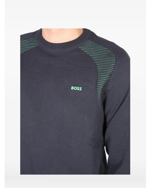 Boss Blue Striped-Panel Crew Neck Sweatshirt for men