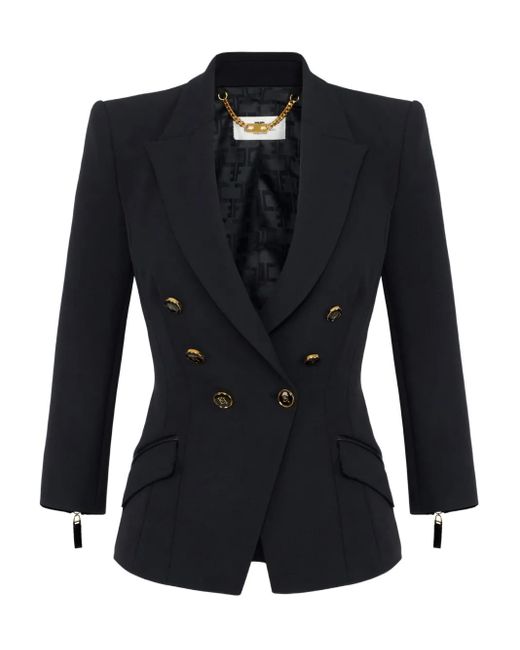 Elisabetta Franchi Black Doppelreihige Jacke mit goldfarbenen Knöpfen