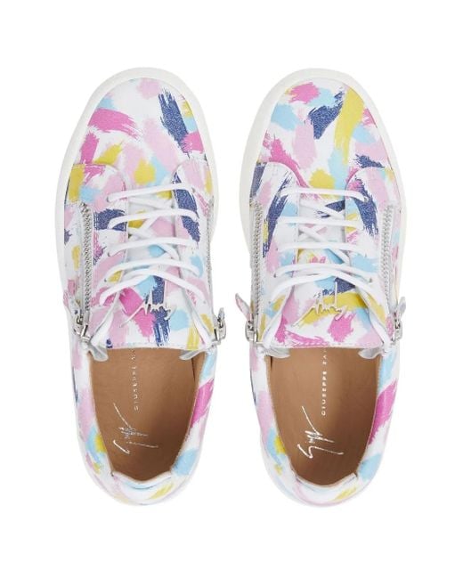 Giuseppe Zanotti White Gail Brushstrokes-Print Low-Top Sneakers