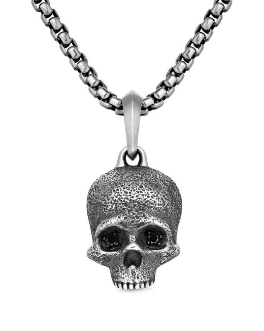 David Yurman Metallic Sterling Memento Mori Skull Diamond Amulet (18Mm) for men
