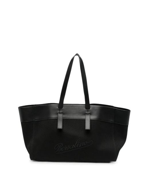 Borsalino Black Logo-Embroidered Tote Bag