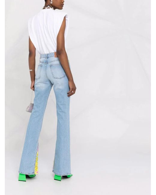 Philipp Plein Blue Floral Insert Flared Jeans