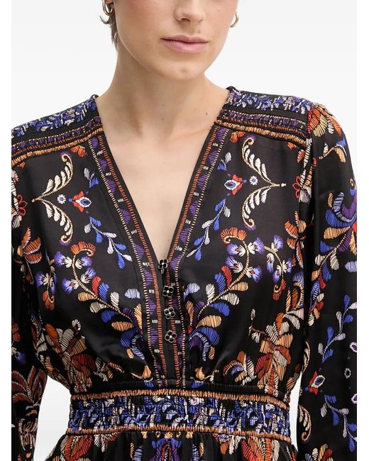 Hale Bob Black Ella Floral V-Neck Dress