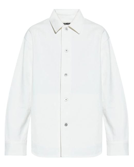 Jil Sander White Japanese Raw Denim Long-Sleeved Shirt for men