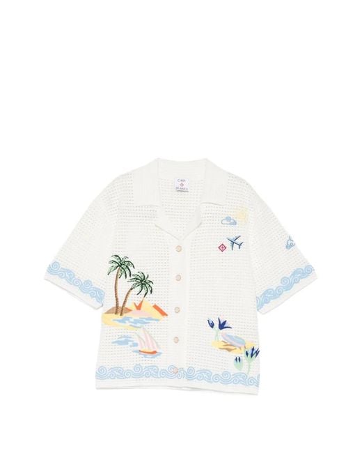 Casablanca White Crochet-Knit Embroidered Shirt