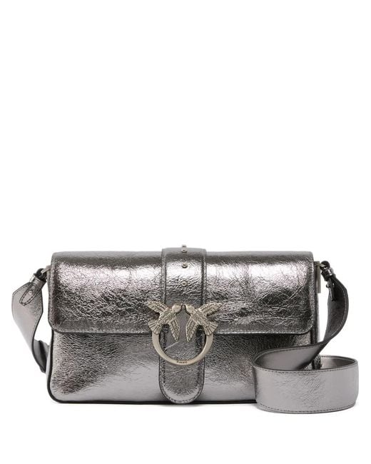Pinko Gray Bird-Ring Leather Cross Body Bag