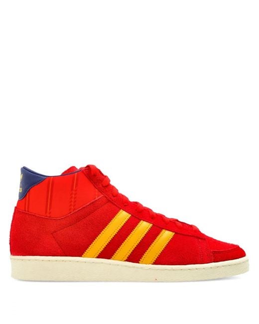 Adidas Red Jabbar Stripes High-Top Trainers
