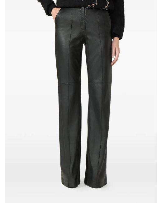 Costarellos Black Carmina Front-Seam Wide-Leg Leather Trousers