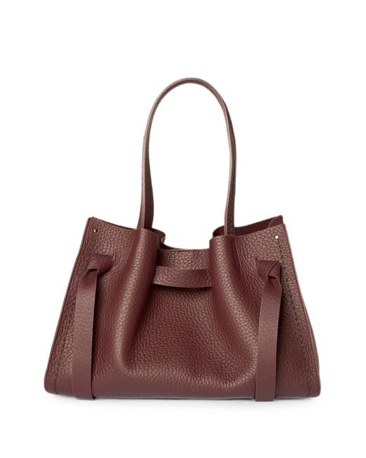 VISONA Brown Vittoria Grained-Leather Knotted Tote Bag