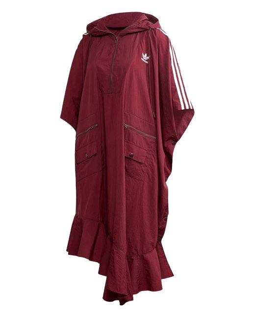 Adidas Red Poncho À Capuche Et À Volants