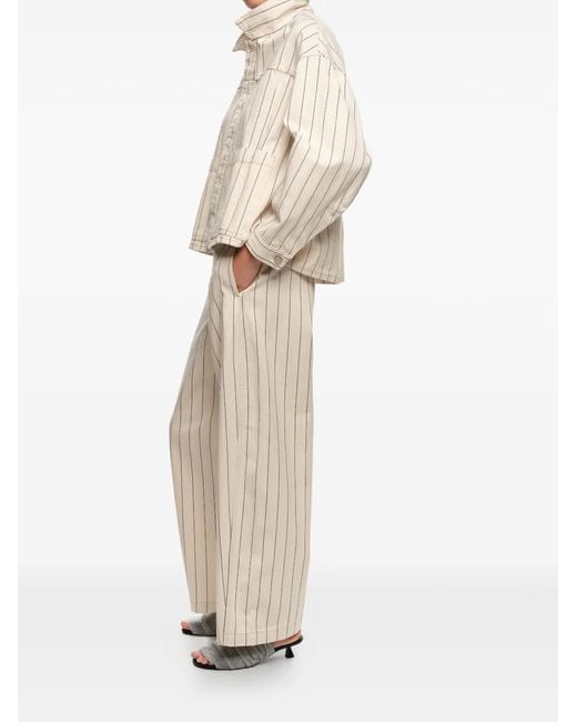 Bimba Y Lola White Wide-Leg Striped Trousers