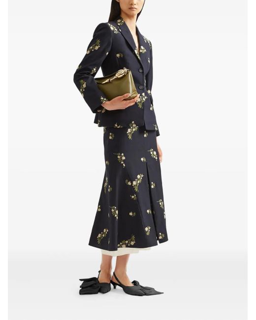 Erdem Black Floral Midi Skirt