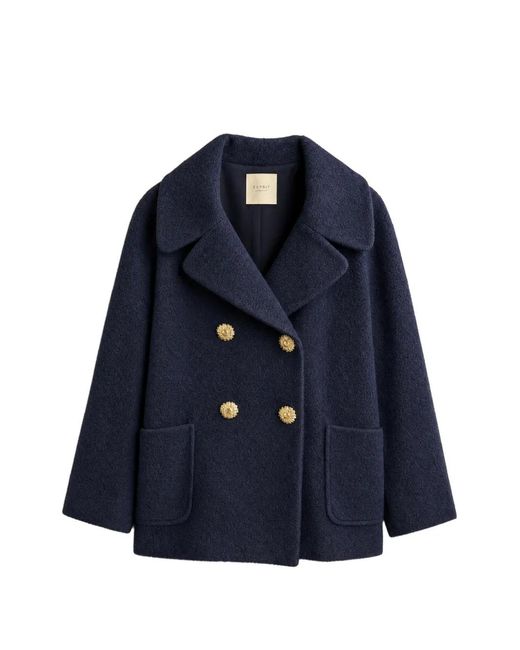 Edward Achour Paris Blue Double-Breasted Bouclé Coat