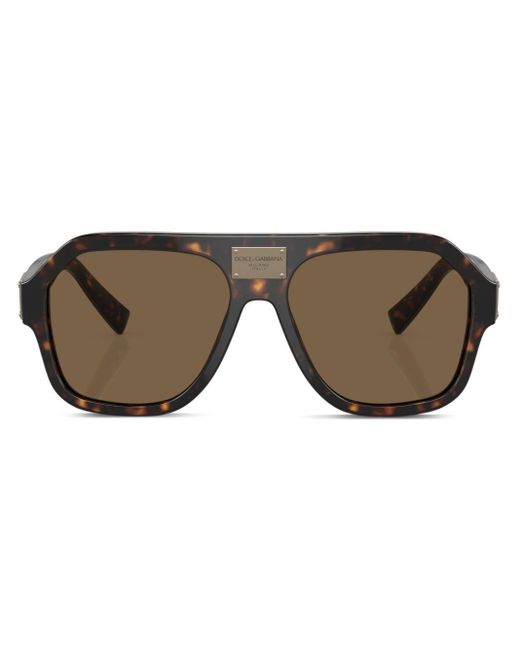 Dolce & Gabbana Brown Dg Plaque Pilot Sunglasses for men