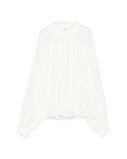 PT Torino White Claudia Ruffled Tie-Neck Blouse