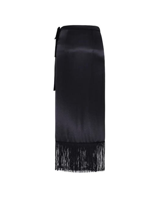 THE NINA STUDIO Black Maia Fringe-Trim Wrap Midi Skirt