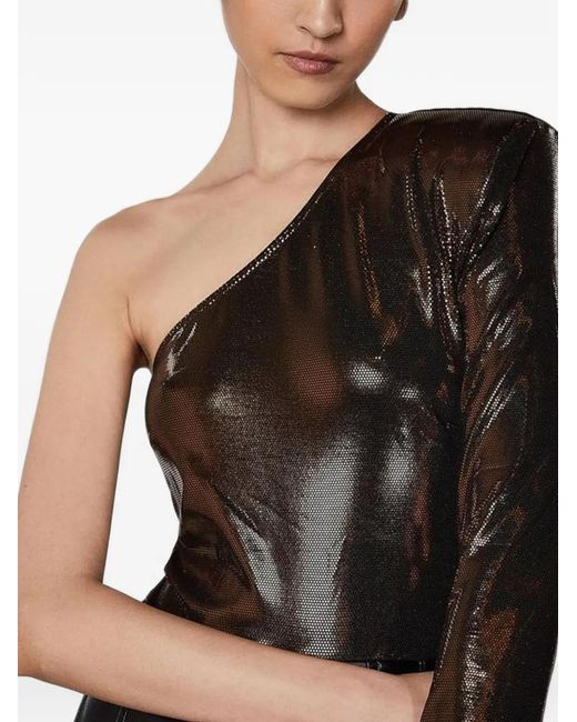 Patrizia Pepe Black One-Shoulder Metallic Blouse