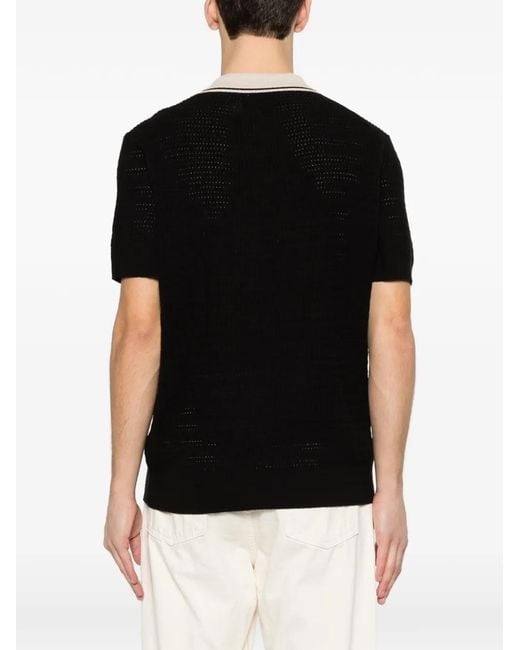Paolo Pecora Black Striped-Collar Knitted Polo Shirt for men