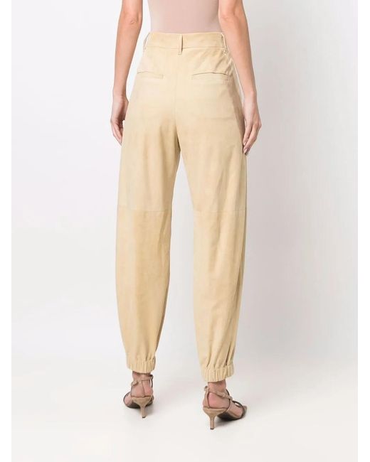 Brunello Cucinelli Natural Cuffed-Ankle Leather Trousers
