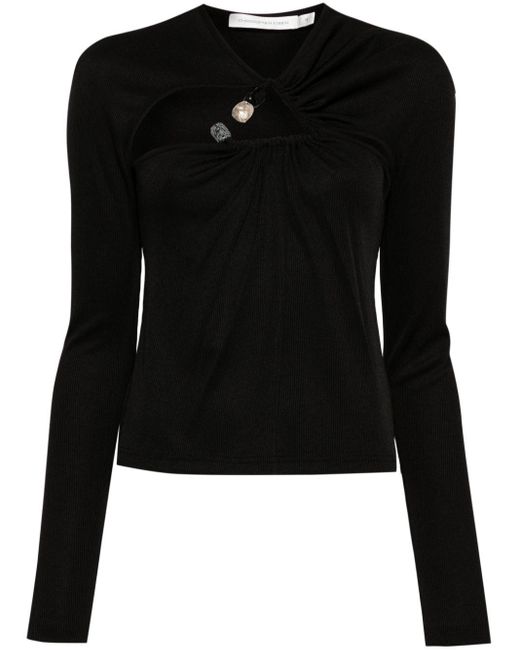 Christopher Esber Black Tri Crystal-Stone Long-Sleeve Top