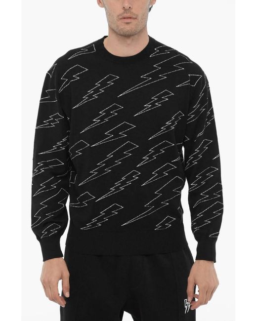 Neil Barrett Black Thunderbolt-Embroidered Sweater for men