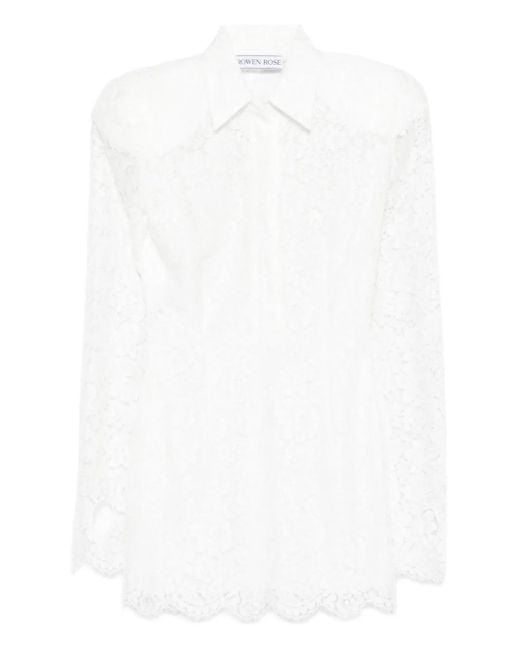 ROWEN ROSE Kanten Mini-Jurk Met Lange Mouwen in het White