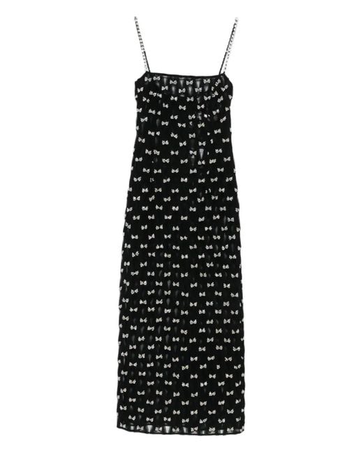 Nissa Midi-Jurk Verfraaid Met Strik in het Black