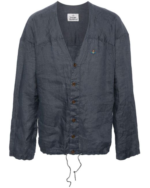 Vivienne Westwood Blue Orb-logo Linen Shirt for men