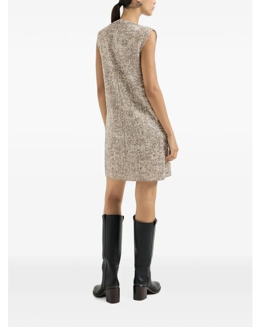 Brunello Cucinelli Natural Dazzling Craquelé Embroidery Dress
