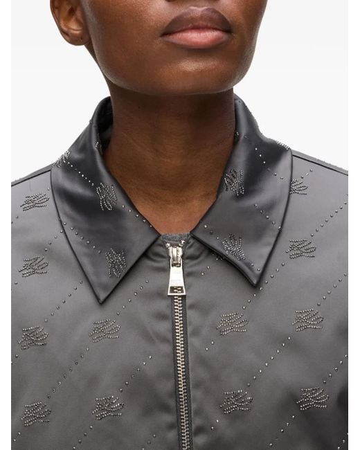 Karl Lagerfeld Gray Logo-Embellished Bomber Jacket