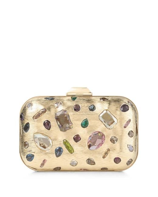 Jimmy Choo Natural Cloud And Multi Textured Metal And Crystal Clutch Bag With Cube Clasp
