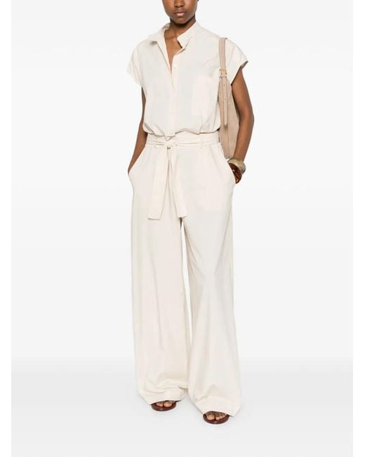 Roberto Collina White Belted Button-Up Jumpsuit