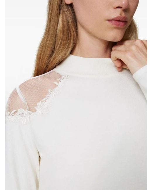 Twinset White High-Neck Embroidered Sweater