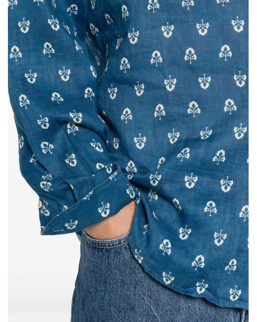 Mc2 Saint Barth Blue Floral-Print Buttoned Shirt for men