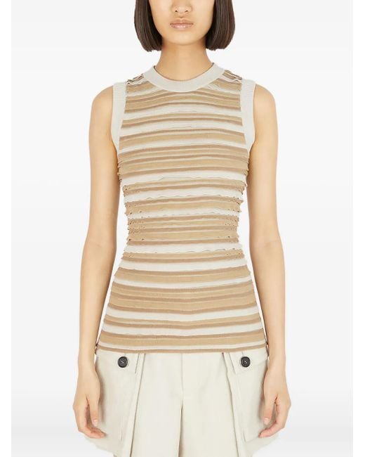 DURAZZI MILANO Natural Striped Ruffled Tank Top