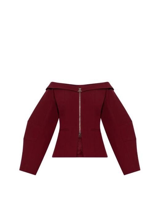 Gestuz Red Off-The-Shoulder Zip-Up Jacket