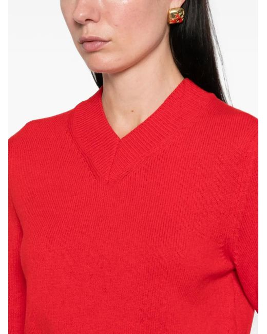Soeur Red Jonas Ribbed-Knit V-Neck Sweater