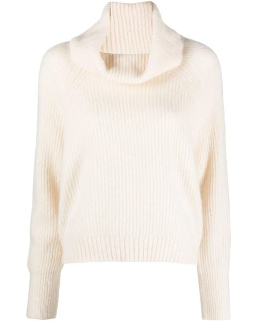 Allude White Cowl-Neck Fine-Knit Jumper