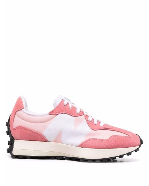 New Balance 327 Panelled Lace-up Sneakers in Pink - Lyst