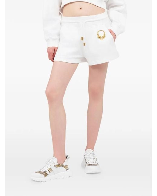 Roberto Cavalli White Tiger-Motif Drawstring Shorts