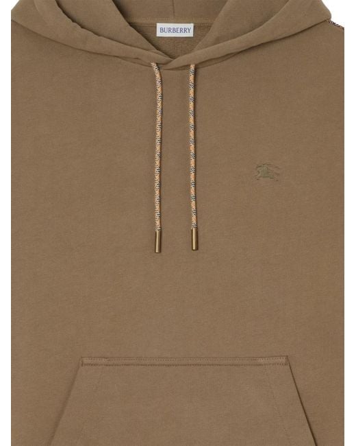Burberry Green Check-Piping Cotton Hoodie for men