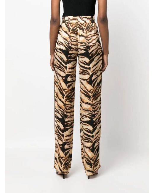 Roberto Cavalli Natural High-Waisted Tiger-Print Trousers